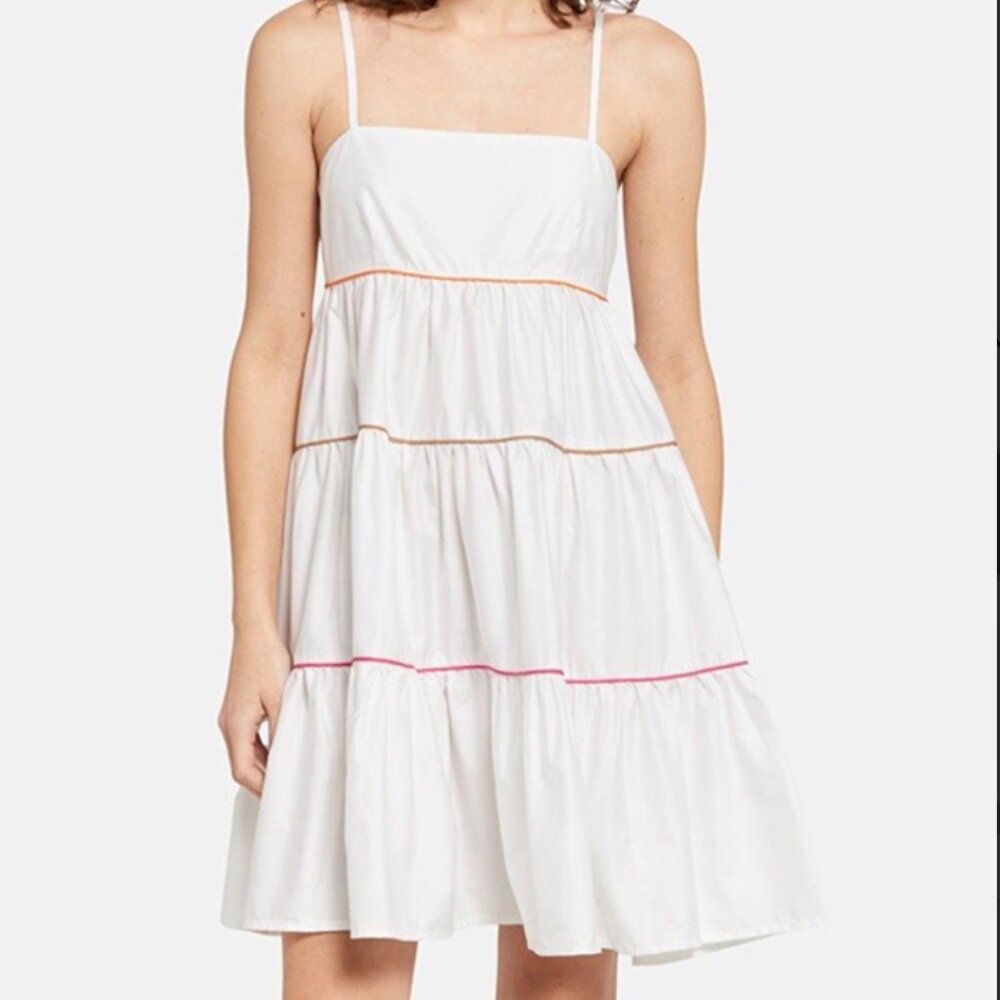 Devotion Twins Anthropologie Limbos Tiered Flared Mini Dress Summer White Size M